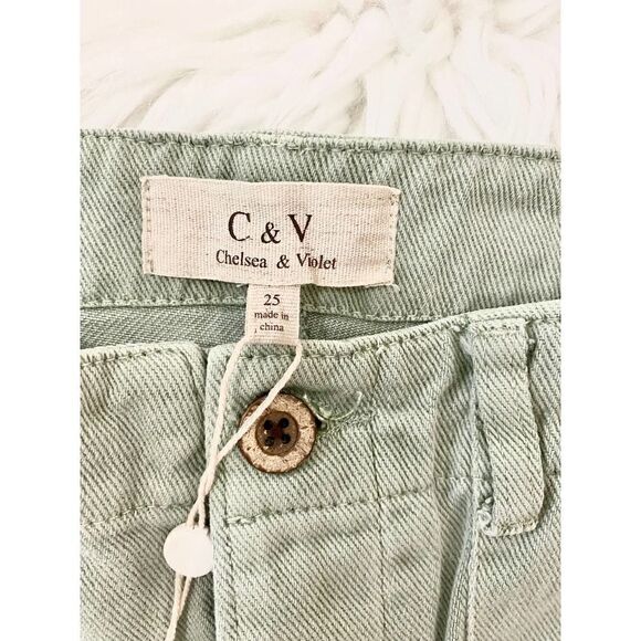 Chelsea & Violet Sage Frayed Hem Denim Shorts - Picture 7 of 9